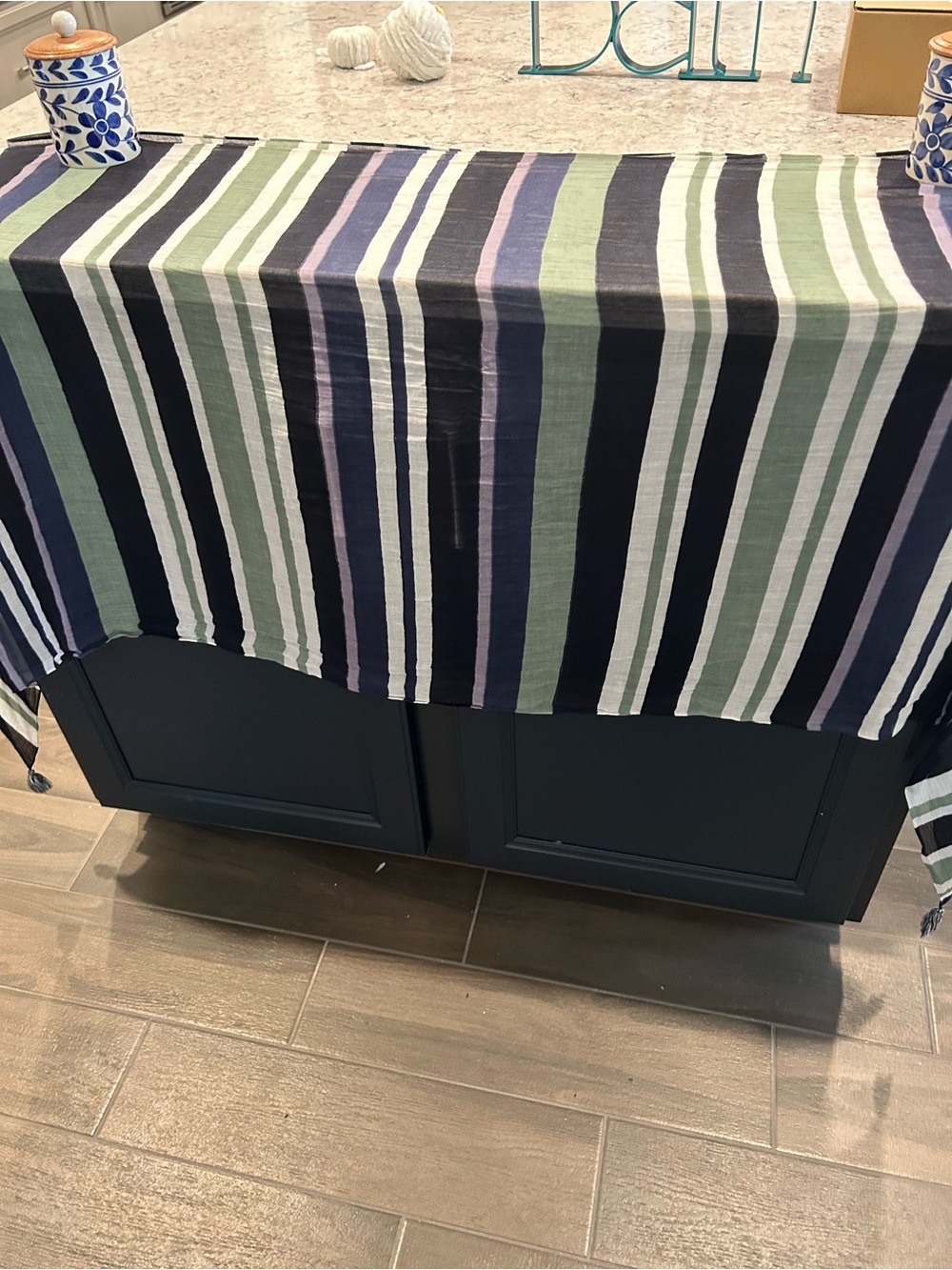 Striped Cotton Scarf in Blue & Green - Unbranded